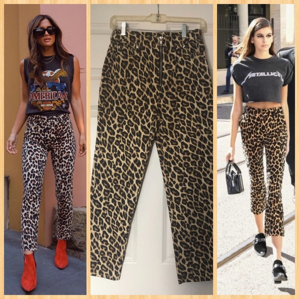 H/P🎸Rock Star High Waist Animal Print Crop Jeans
